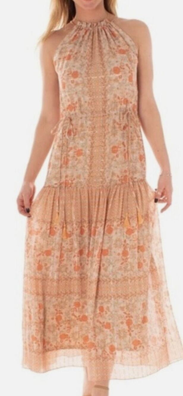 Taylor Rose Beige Floral High Neck Maxi Dress 6 NWT